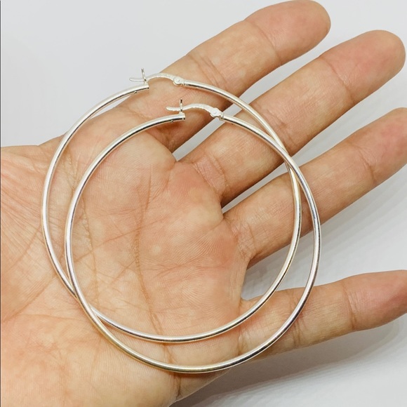 Sterling Silver 925 Hoop Earrings 2.75” - Picture 6 of 8